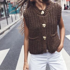 Zara brown chunky knit sweater vest small